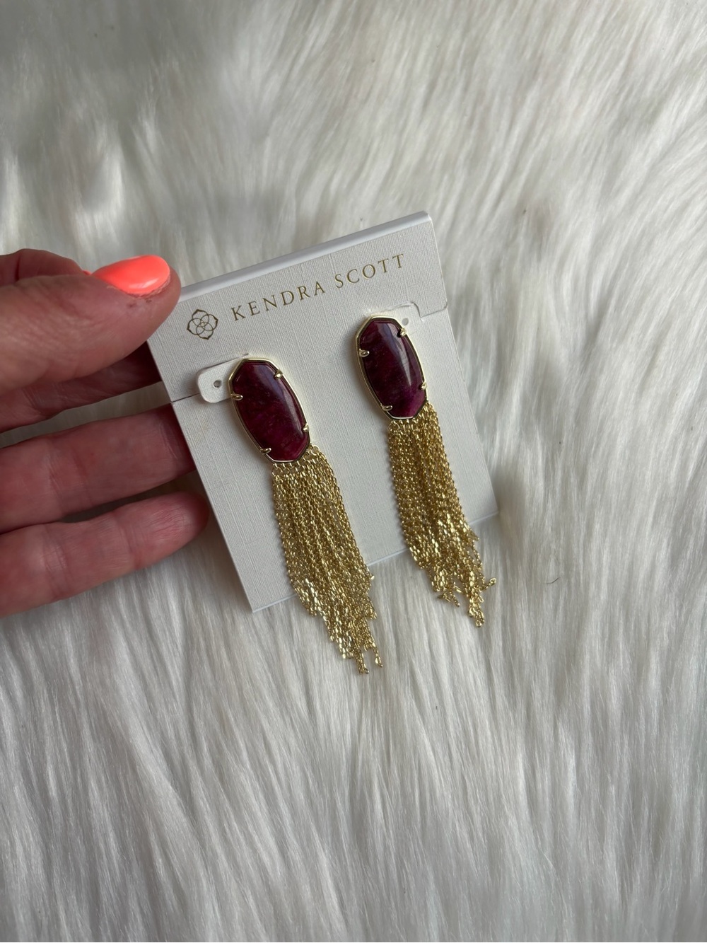 Kendra Scott Burgundy Stone with Gold Tassel Drop Earrings